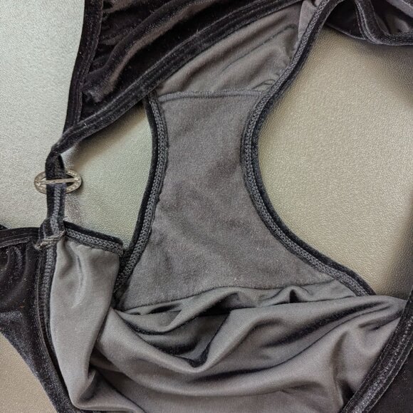 Vintage 90s Y2K Black Velvet Bra and Pantie Lingerie Set String Bikini - Picture 7 of 13